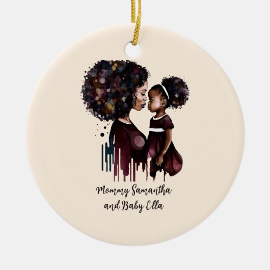 Gepersonaliseerde zwarte mam en dochter (4) keramisch ornament (Voorkant)