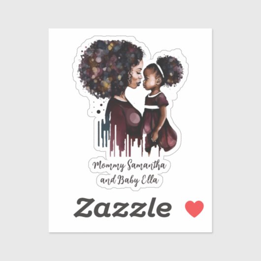 Gepersonaliseerde zwarte mam en dochter (4) sticker (Vel)