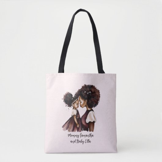 Gepersonaliseerde zwarte mam en dochter (5) tote bag (Voorkant)