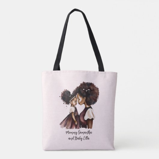 Gepersonaliseerde zwarte mam en dochter (5) tote bag (Achterkant)