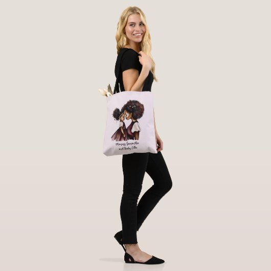Gepersonaliseerde zwarte mam en dochter (5) tote bag (Op model)