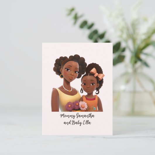 Gepersonaliseerde zwarte mam en dochter (7) briefkaart (Staand voorkant)