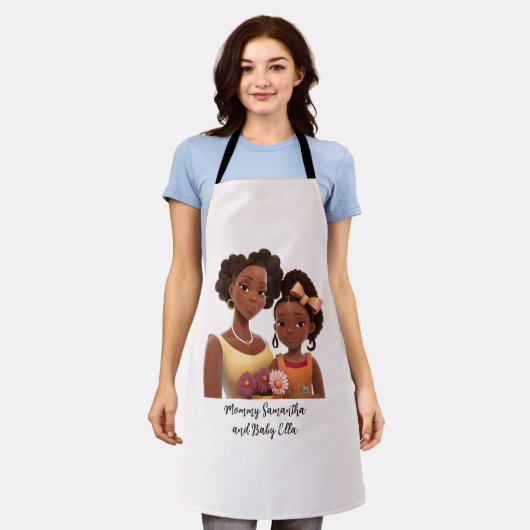 Gepersonaliseerde zwarte mam en dochter (7) schort (Gedragen)