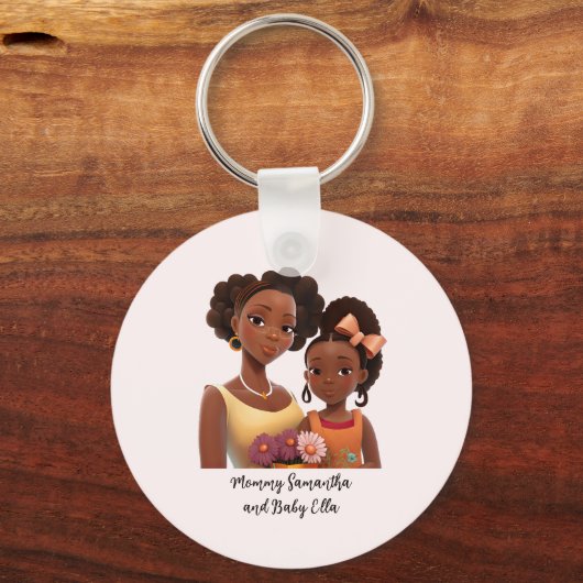 Gepersonaliseerde zwarte mam en dochter (7) sleutelhanger (Achterkant)
