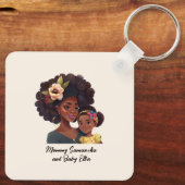 Gepersonaliseerde zwarte mam en dochter (8) sleutelhanger (Achterkant)