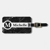 Gepersonaliseerde zwarte marmer-centrale bagagelabel (Voorkant horizontaal)