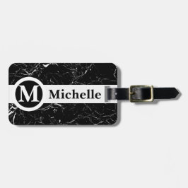 Gepersonaliseerde zwarte marmer-centrale bagagelabel