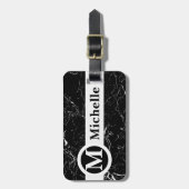 Gepersonaliseerde zwarte marmer-centrale bagagelabel (Voorkant verticaal)