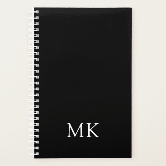 Gepersonaliseerde zwarte moderne monogram Initiale Planner (Voorkant)