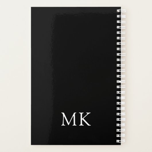 Gepersonaliseerde zwarte moderne monogram Initiale Planner (Achterkant)