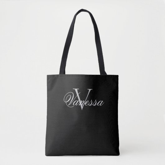 Gepersonaliseerde zwarte monogram Canvas tas (Voorkant)