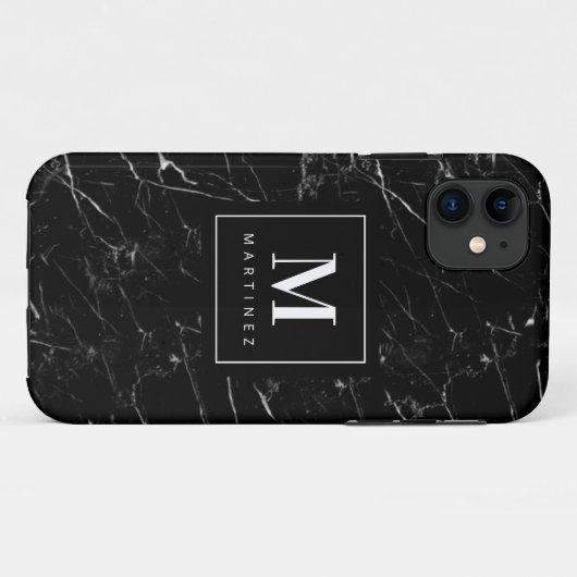 Gepersonaliseerde zwarte monogram Case-Mate iPhone case (Achterkant (horizontaal))