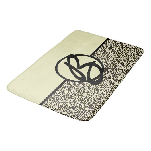 Gepersonaliseerde zwarte monogram crème luipaard badmat (Gekanteld)