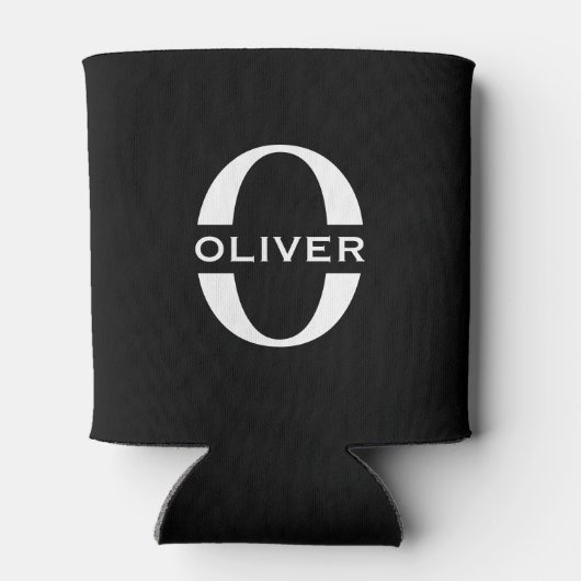 Gepersonaliseerde zwarte monogram en witte naam blikjeskoeler (Achterkant)