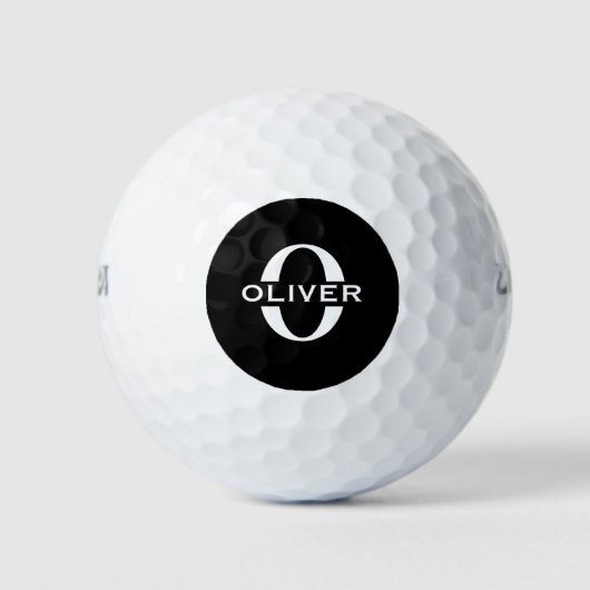 Gepersonaliseerde zwarte monogram en witte naam golfballen (Voorkant)