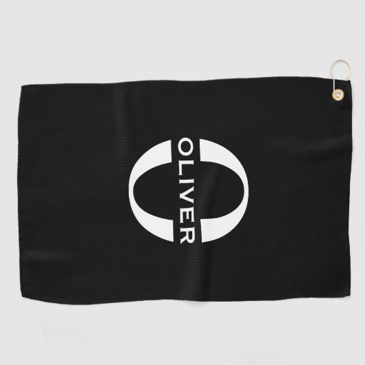 Gepersonaliseerde zwarte monogram en witte naam golfhanddoek (Horizontaal)