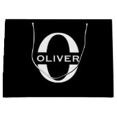 Gepersonaliseerde zwarte monogram en witte naam groot cadeauzakje (Voorkant)