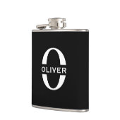Gepersonaliseerde zwarte monogram en witte naam heupfles (Links)