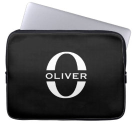 Gepersonaliseerde zwarte monogram en witte naam laptop sleeve