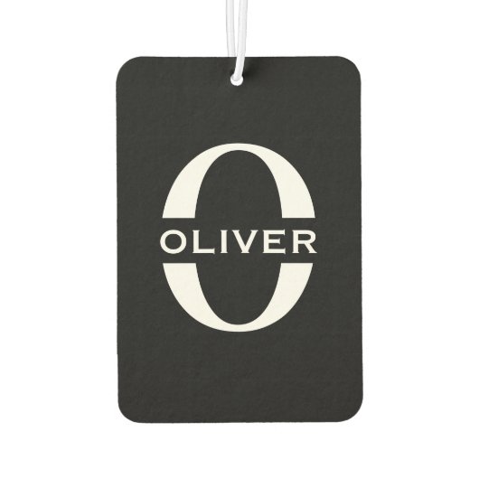 Gepersonaliseerde zwarte monogram en witte naam luchtverfrisser (Achterkant)