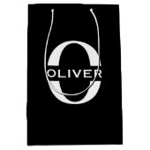 Gepersonaliseerde zwarte monogram en witte naam medium cadeauzakje (Voorkant)