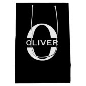 Gepersonaliseerde zwarte monogram en witte naam medium cadeauzakje (Achterkant)