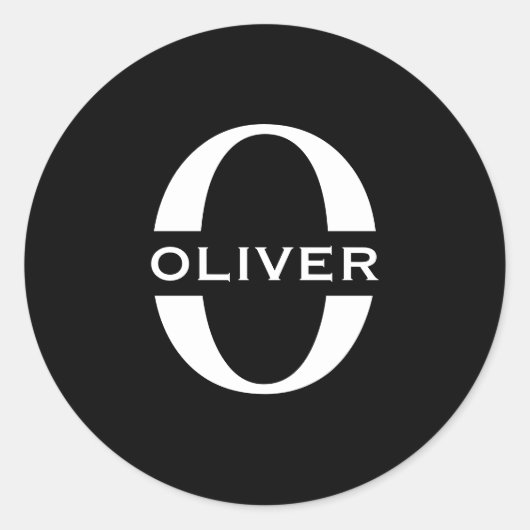 Gepersonaliseerde zwarte monogram en witte naam ronde sticker (Voorkant)