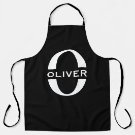 Gepersonaliseerde zwarte monogram en witte naam schort