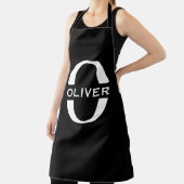 Gepersonaliseerde zwarte monogram en witte naam schort (Insitu)