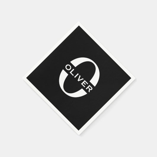 Gepersonaliseerde zwarte monogram en witte naam servet (Hoek)