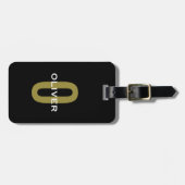Gepersonaliseerde zwarte monogram Gold White Name Bagagelabel (Voorkant horizontaal)
