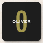 Gepersonaliseerde zwarte monogram Gold White Name Bier Onderzetter (Voorkant)