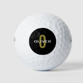 Gepersonaliseerde zwarte monogram Gold White Name Golfballen (Voorkant)