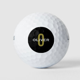 Gepersonaliseerde zwarte monogram Gold White Name Golfballen