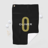 Gepersonaliseerde zwarte monogram Gold White Name Golfhanddoek (Insitu)