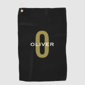 Gepersonaliseerde zwarte monogram Gold White Name Golfhanddoek (Voorkant)