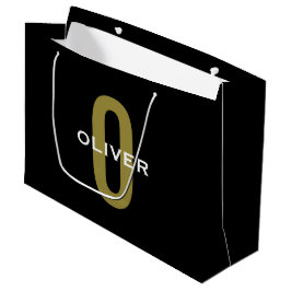Gepersonaliseerde zwarte monogram Gold White Name Groot Cadeauzakje