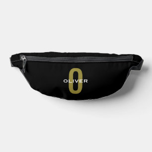 Gepersonaliseerde zwarte monogram Gold White Name Heuptasje