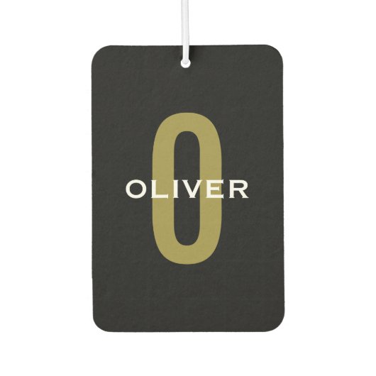 Gepersonaliseerde zwarte monogram Gold White Name Luchtverfrisser (Voorkant)