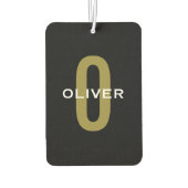 Gepersonaliseerde zwarte monogram Gold White Name Luchtverfrisser (Achterkant)