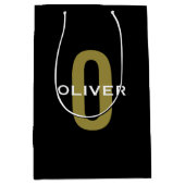 Gepersonaliseerde zwarte monogram Gold White Name Medium Cadeauzakje (Voorkant)