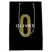 Gepersonaliseerde zwarte monogram Gold White Name Medium Cadeauzakje (Achterkant)