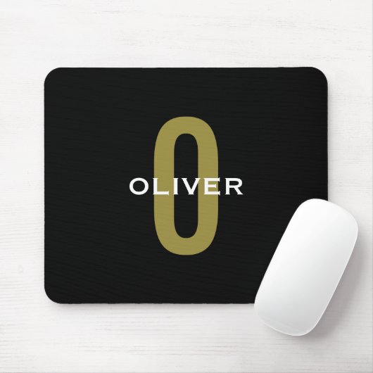 Gepersonaliseerde zwarte monogram Gold White Name Muismat (Met muis)