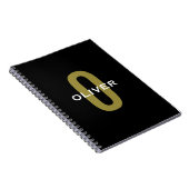 Gepersonaliseerde zwarte monogram Gold White Name Notitieboek (Rechterzijde)