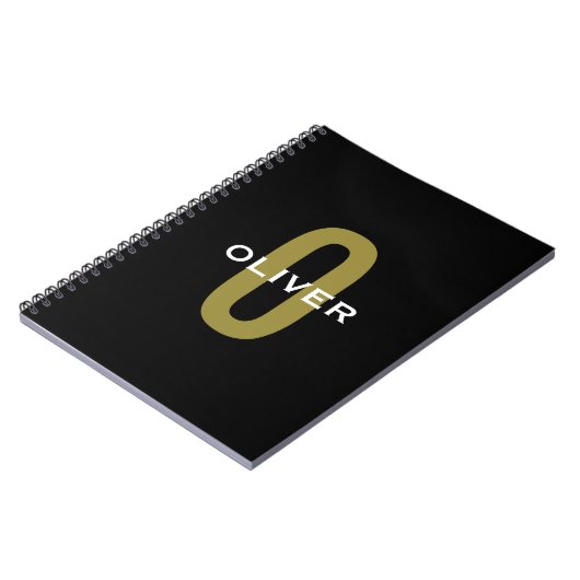 Gepersonaliseerde zwarte monogram Gold White Name Notitieboek (Linkerzijde)