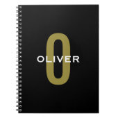Gepersonaliseerde zwarte monogram Gold White Name Notitieboek (Voorkant)