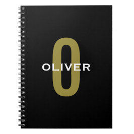 Gepersonaliseerde zwarte monogram Gold White Name Notitieboek
