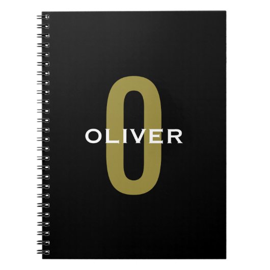 Gepersonaliseerde zwarte monogram Gold White Name Notitieboek (Voorkant)