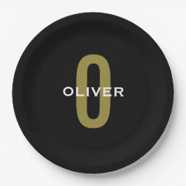 Gepersonaliseerde zwarte monogram Gold White Name Papieren Bordje