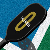 Gepersonaliseerde zwarte monogram Gold White Name Pickleball Paddle